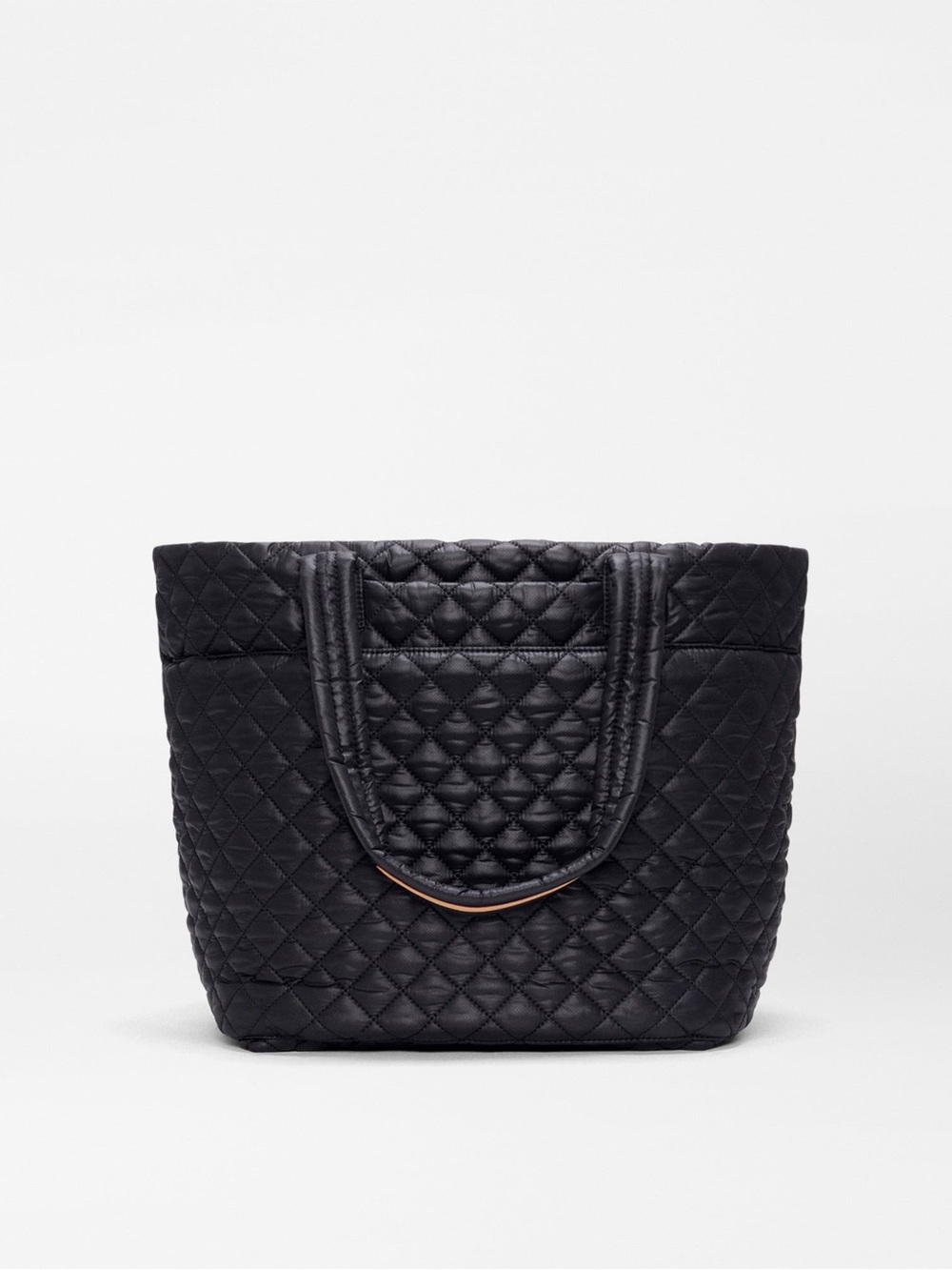 MZ Wallace Black Quilted Tote with Padded Top Handles and Metal Accent